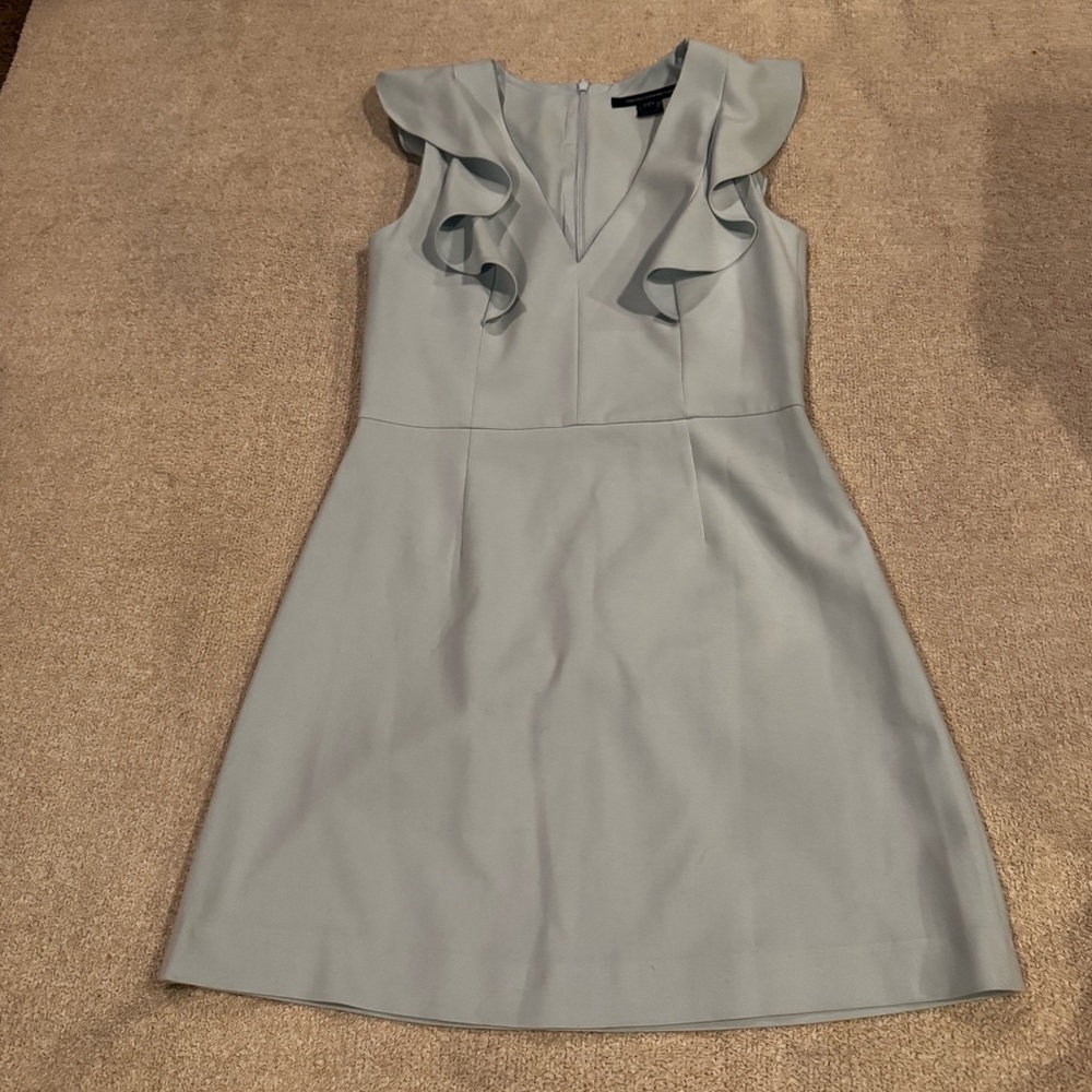 French Connection Ruffle V-Neck Mini Dress Soft Blue Coquette Boho